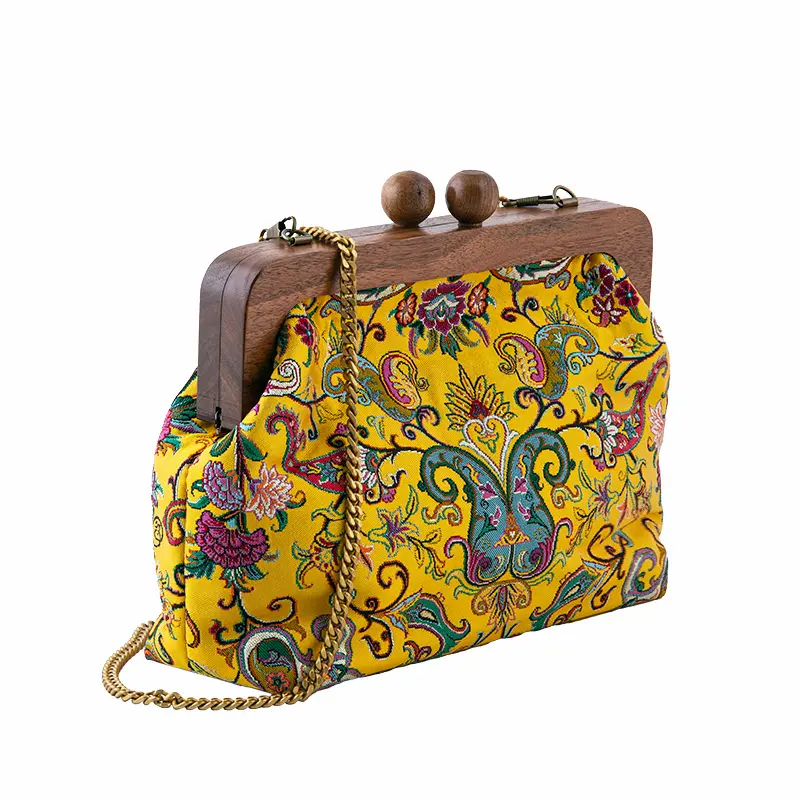 Persian Termeh Bag with Handmade Walnut Wood Closure – Katayoun Design