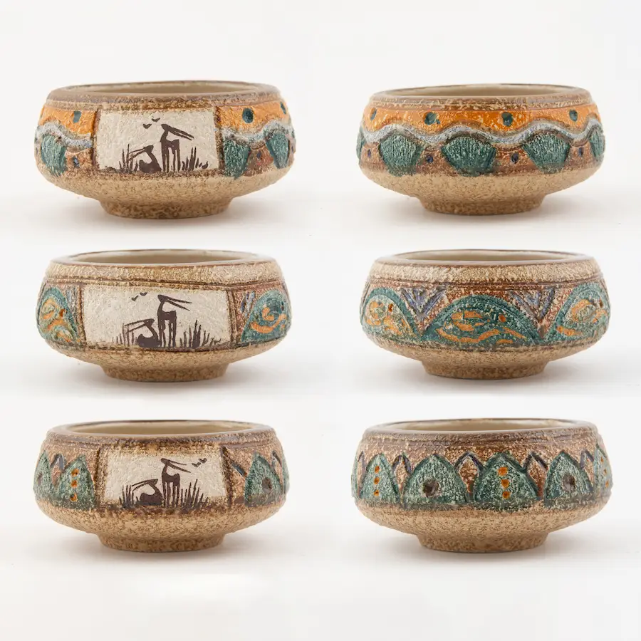 Traditional Persian Haft Seen Set - Handcrafted Ceramic Four Gardens with Wooden Mirror