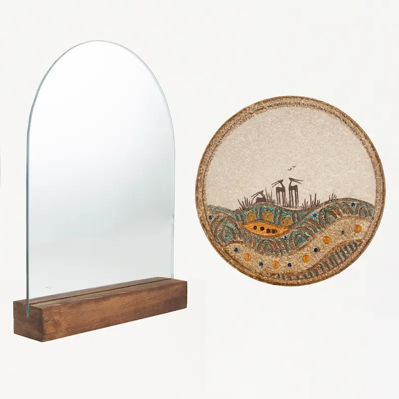 Traditional Persian Haft Seen Set - Handcrafted Ceramic Four Gardens with Wooden Mirror