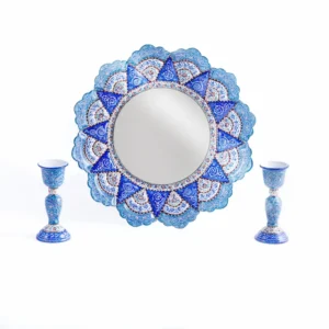 Enamel Persian Mirror & Candle Holder Set – Copper Mina Kari Décor