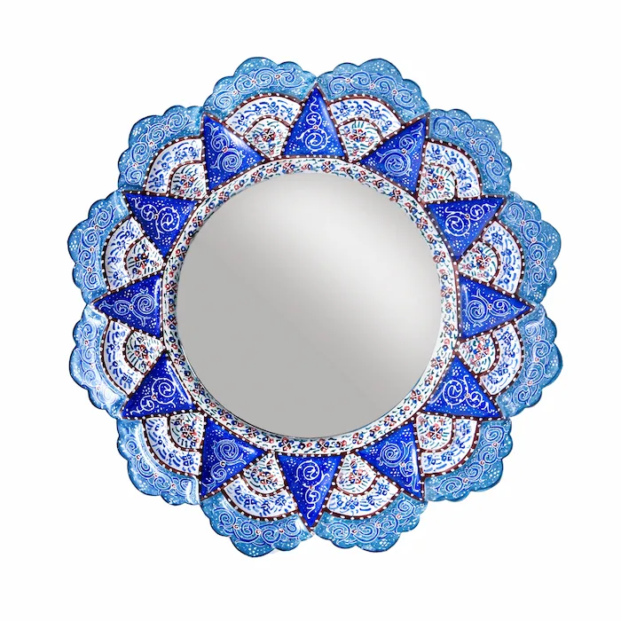 Enamel Persian Mirror & Candle Holder Set – Copper Mina Kari Décor