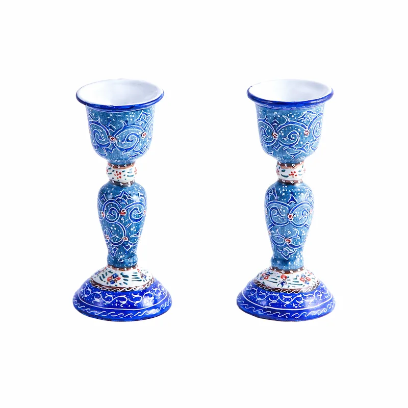 Enamel Persian Mirror & Candle Holder Set – Copper Mina Kari Décor