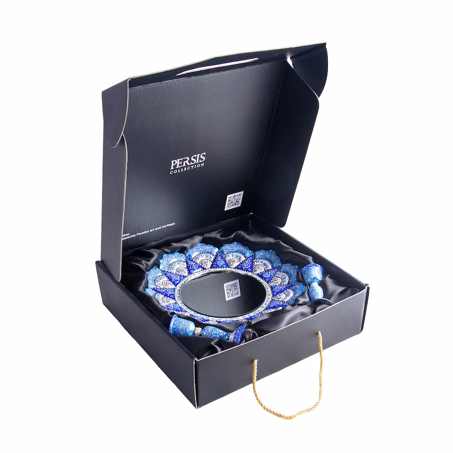 Enamel Persian Mirror & Candle Holder Set – Copper Mina Kari Décor