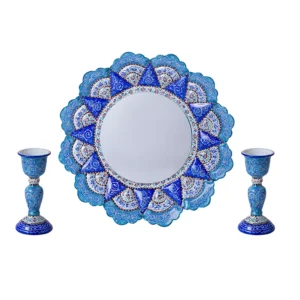 Enamel Persian Mirror & Candle Holder Set – Copper Mina Kari Décor