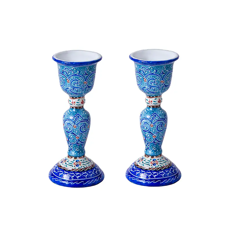 Enamel Persian Mirror & Candle Holder Set – Copper Mina Kari Décor