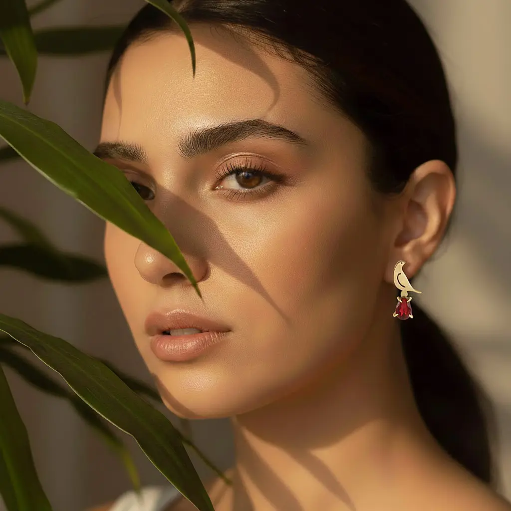 Freedom Bird Persian Earrings – with Red Stones