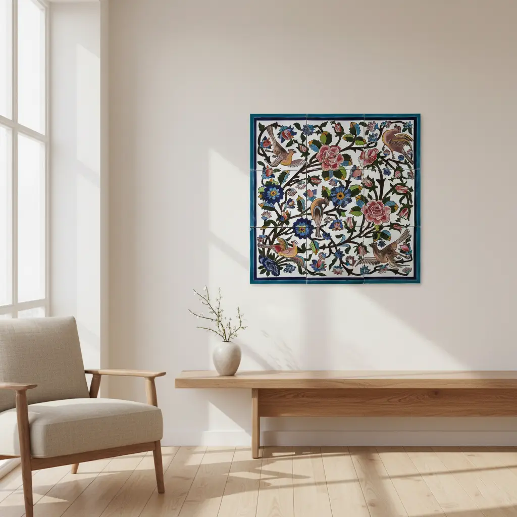 Gol-o-Morgh Persian Ceramic Tile – Handcrafted Glazed Wall Art Tile