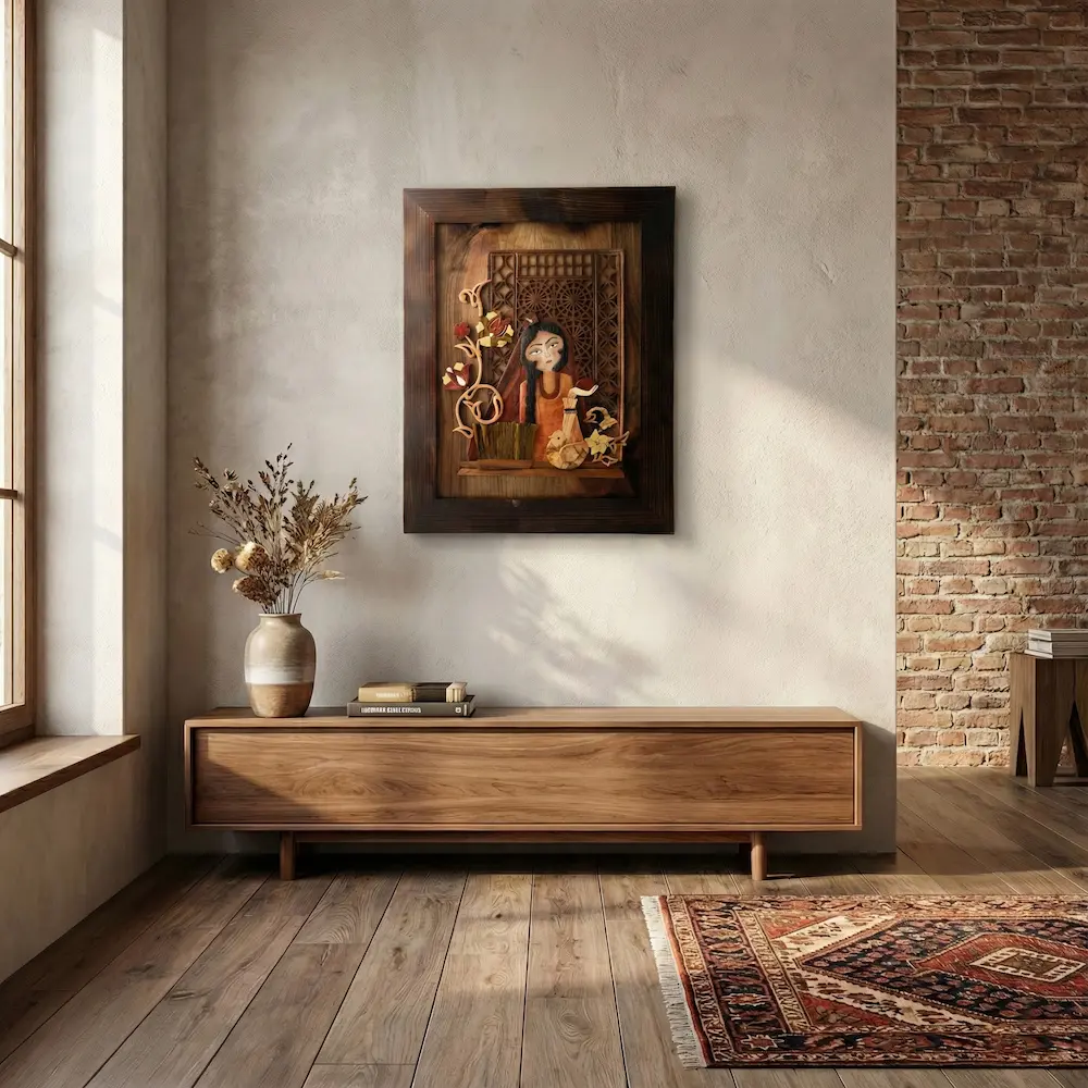 Khatoun Elegance Persian Wall Art – Artisan Walnut Wood Moarragh Wall Decor