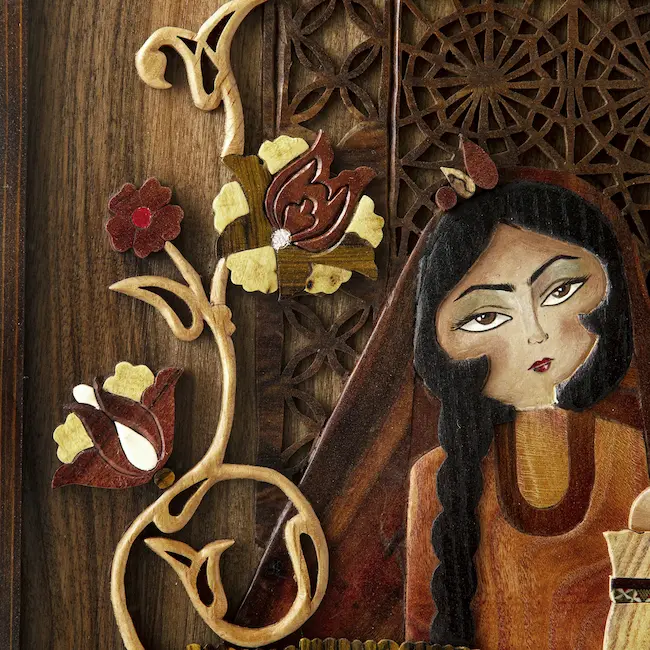 Khatoun Elegance Persian Wall Art – Artisan Walnut Wood Moarragh Wall Decor