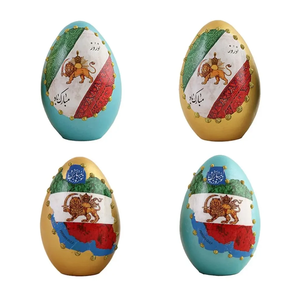 Lion and Sun Nowruz Symbol in Glazed Ceramic - Decorative Persian Norooz Egg