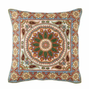 Persian Cushion Cover – Cream Velvet & Boteh Motif Wool Stitching