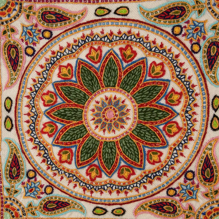 Persian Cushion Cover – Cream Velvet & Boteh Motif Wool Stitching