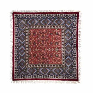 Persian Ghalamkar Tablecloth – Kilim Pattern Blue Border Handcrafted Persian Tablecloth