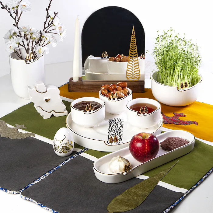 Persian Haft Sin Set with Cypress Design and Rumi Poetry