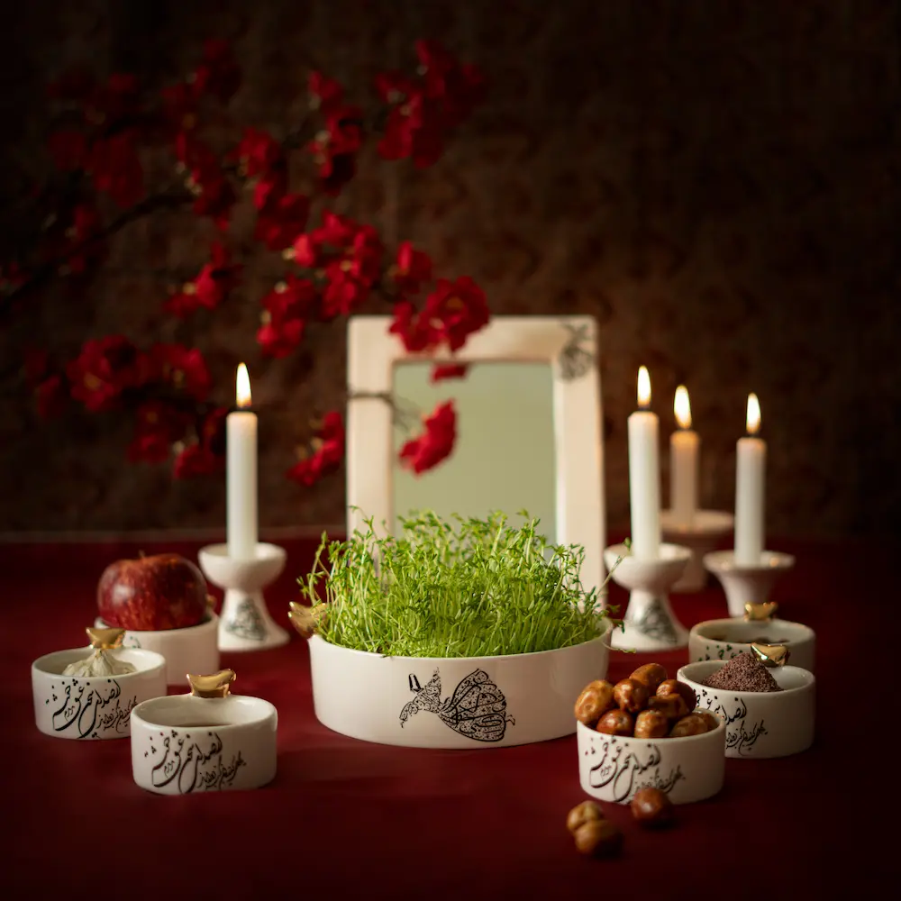 Persian Haftsin Set with Sama Dance Calligraphy Design