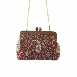 Red Persian Termeh Bag – Handmade Walnut Wood Frame Persian Bag