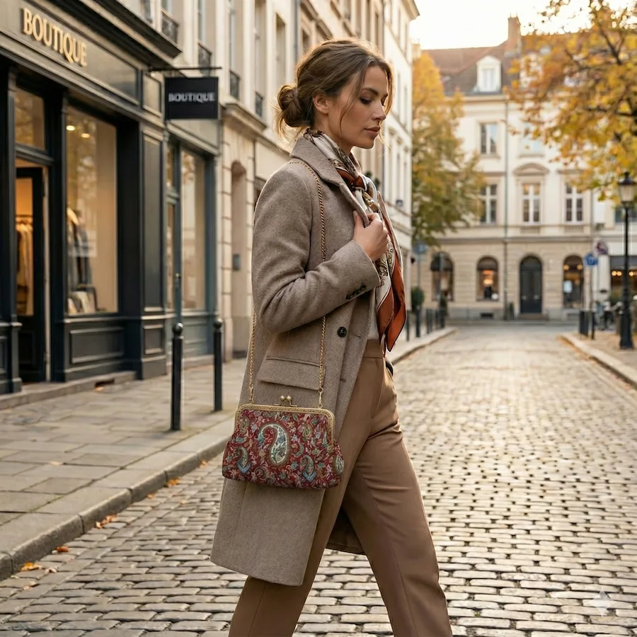 Red Persian Termeh Bag – Handmade Walnut Wood Frame Persian Bag