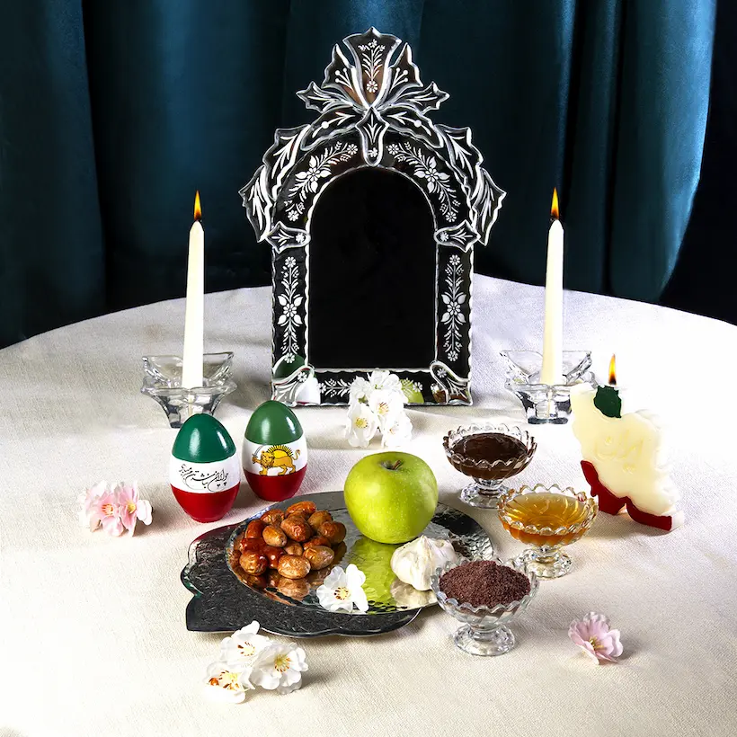 Royal Qajar Elegance – Persian Haft Sin Sets with Crystal & Copper Accents