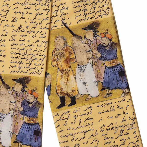 Shahnameh Poetry Persian Men’s Scarf – Luxury Silk Velvet Cream Design