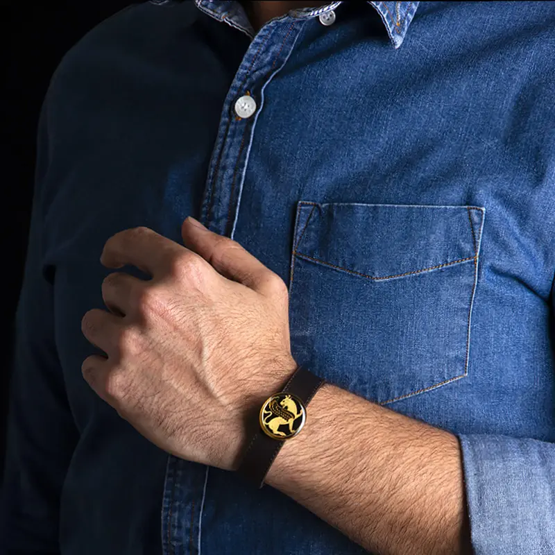 Winged Lion Persian Bracelet for Men – 24K Gold Leaf Symbol Leather Bracelet