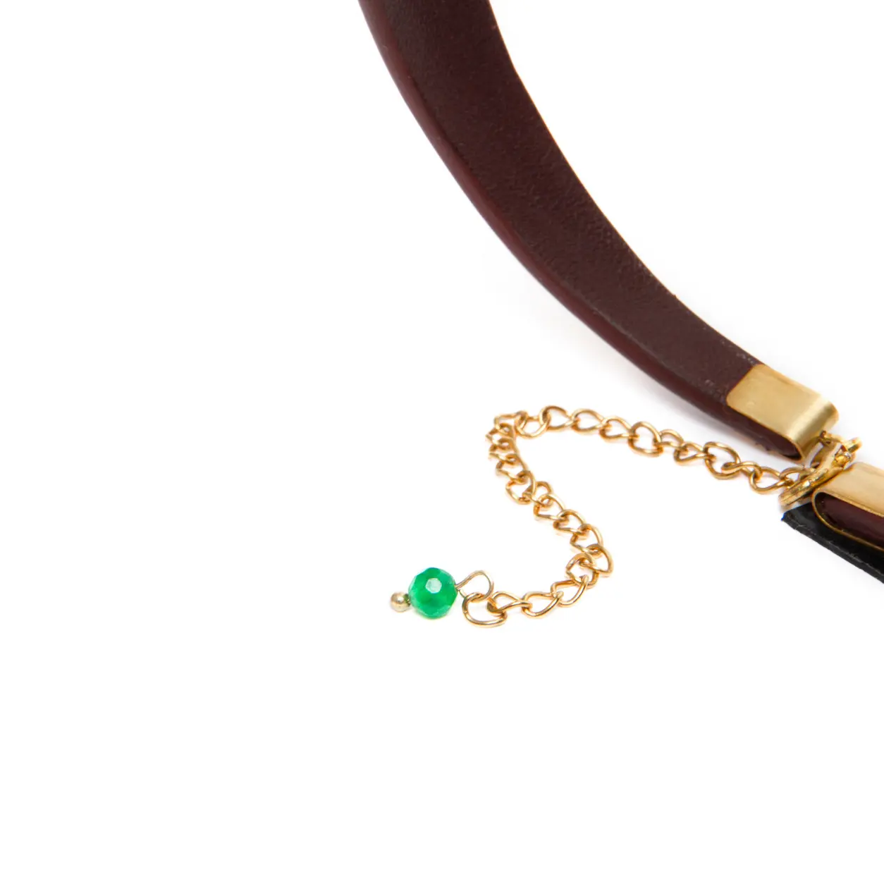 Green Stone Persian Necklace Choker - Handmade Leather and Brass Persian Jewelry