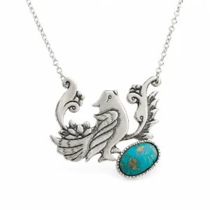 Bird Motif Ghalamzani Persian Necklace with Turquoise Stone