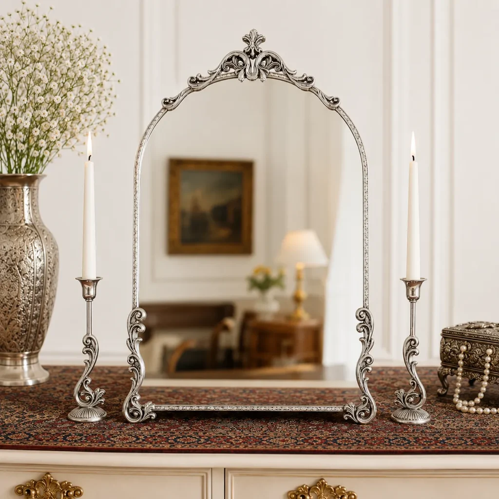 Farah Persian Silver Mirror and Candle Set