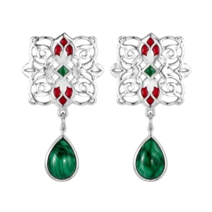 Raz Naghsh Persian Silver Earrings with Malachite Stone