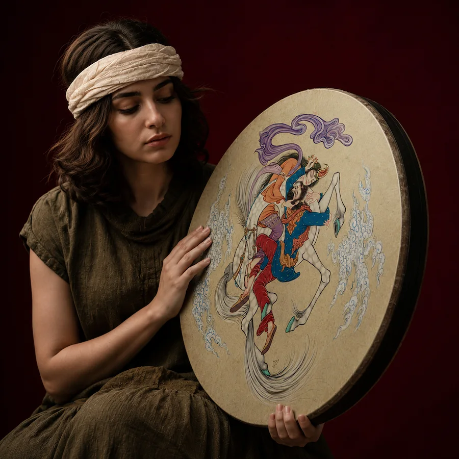 Persian Miniature Daf with Hand-Painted Artwork