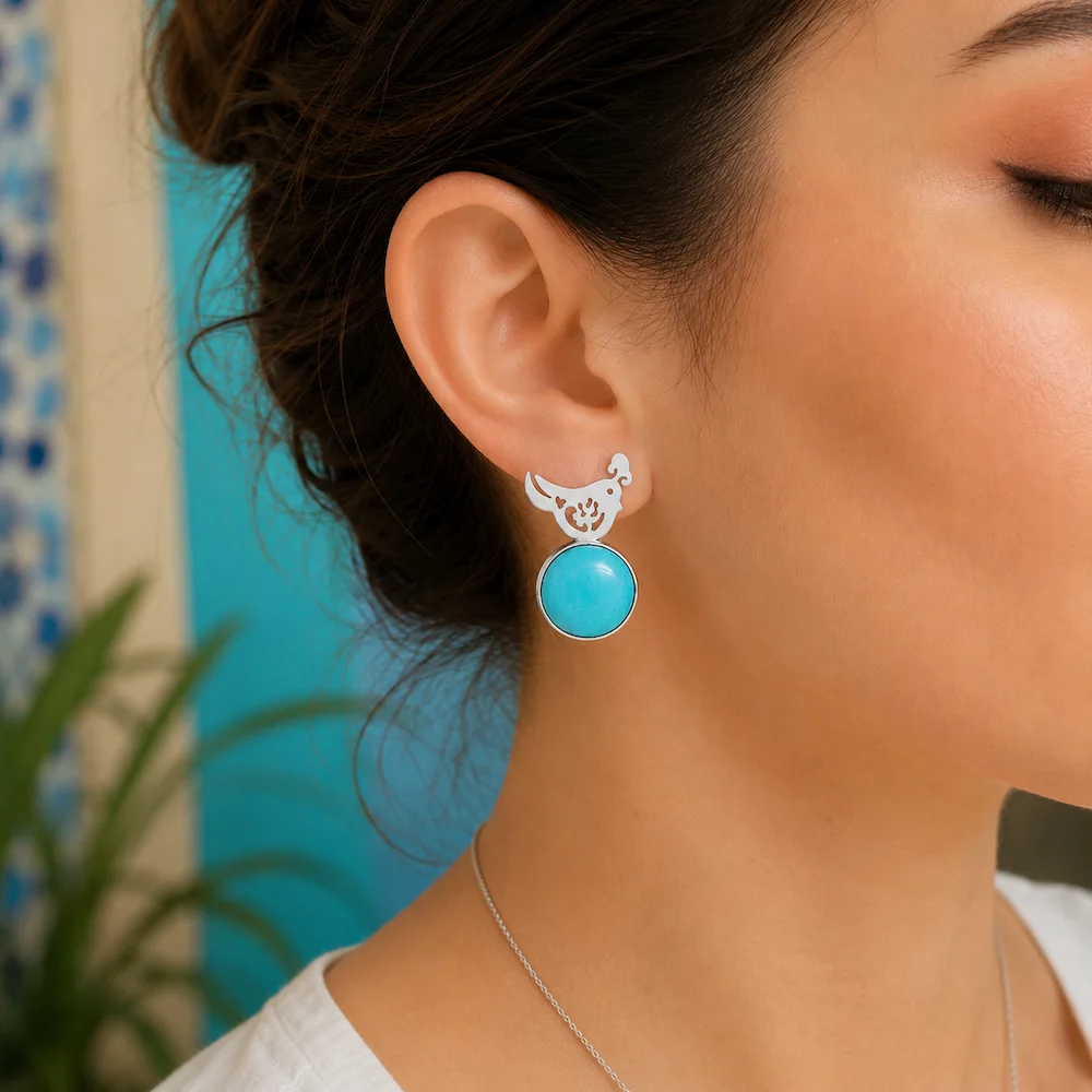 Persian Turquoise Earrings with Silver - Persian Turquoise Jewelry