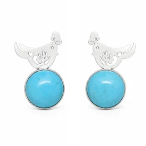 Persian Mina Bird Turquoise with Silver Earrings