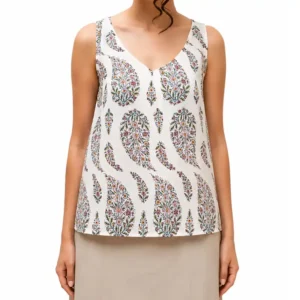 Cypress Design Linen Qalamkar Top