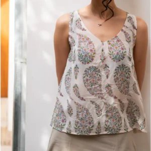 Cypress Design Linen Qalamkar Top