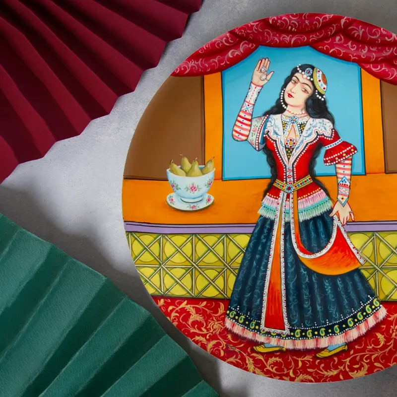 Qajar Persian Ceramic Wall Plate - Hand Painted Persian Art Decor