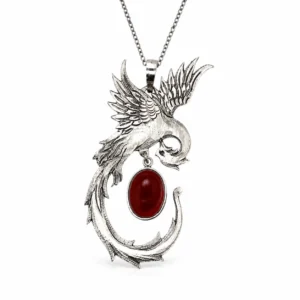Simurgh Persian Silver Pendant with Red Agate