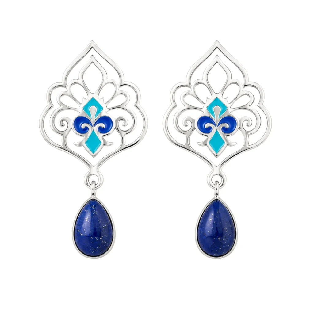 Women Persian Silver Earrings with Lapis Lazuli
