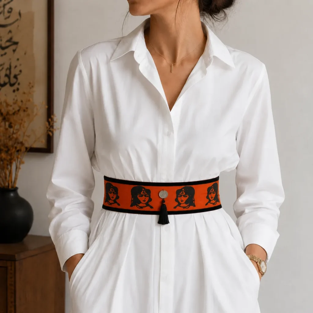 Qajar Persian Women's Belt - Hand Printed Silk Fashion Accessory