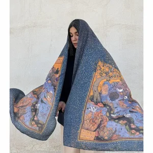Simurgh Persian Scarf – Cotton Shawl with Conference of the Birds Design