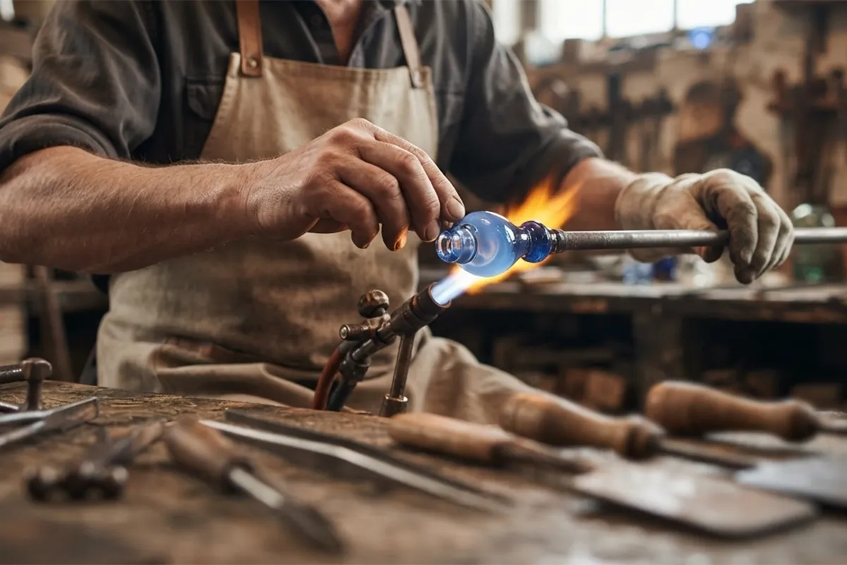 Traditional glass beadmaking in the style used for evil eye jewellery