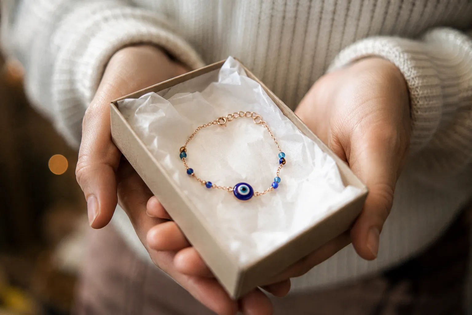 An evil eye bracelet presented as a gift