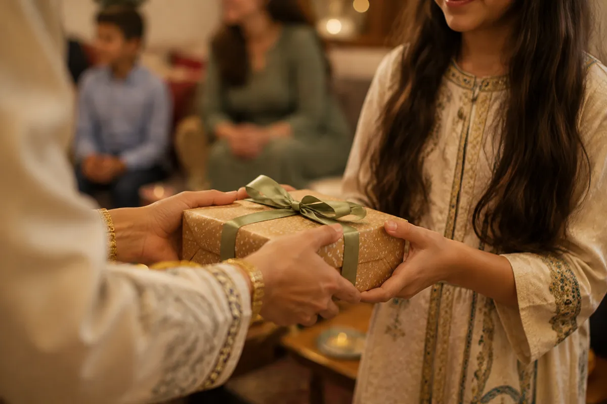 A godparent giving a Persian gift to a young family member