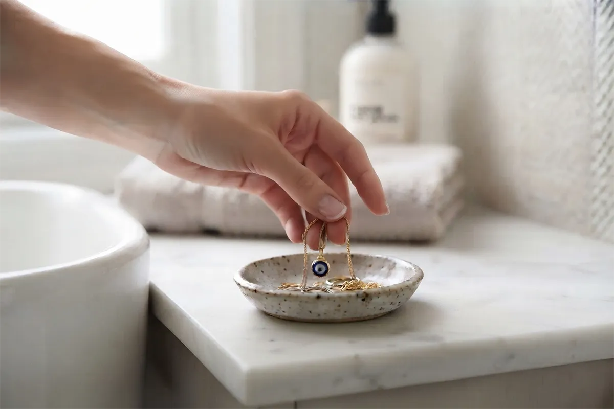 Removing an evil eye necklace before showering
