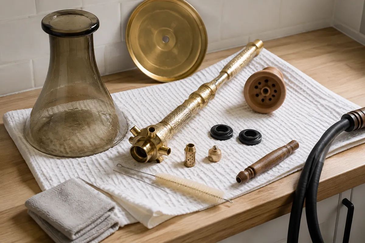 Hookah pipe parts laid out to air dry after being cleaned