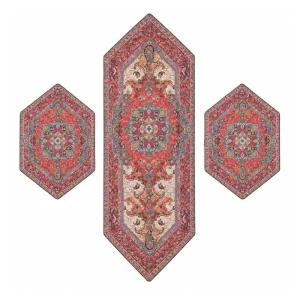 Eram Persian Termeh Table Runner Set in Red and Cream