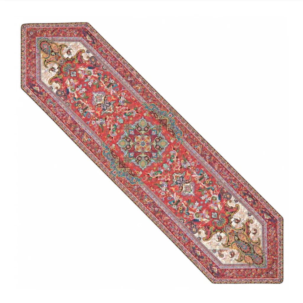 Eram Persian Termeh Table Runner in Red and White