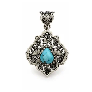 Ferdows Persian Ghalamzani Silver Pendant with Neyshabur Turquoise