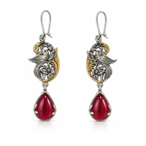 Golshahr Persian Ghalamzani Silver Earrings with Red Stone