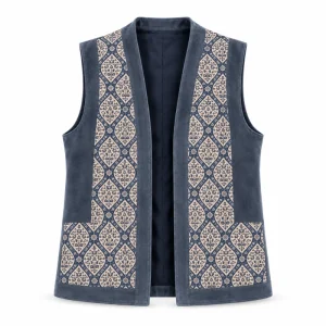 Persian Ghalamkar Men’s Velvet Waistcoat – Hand-Printed Paisley Vest