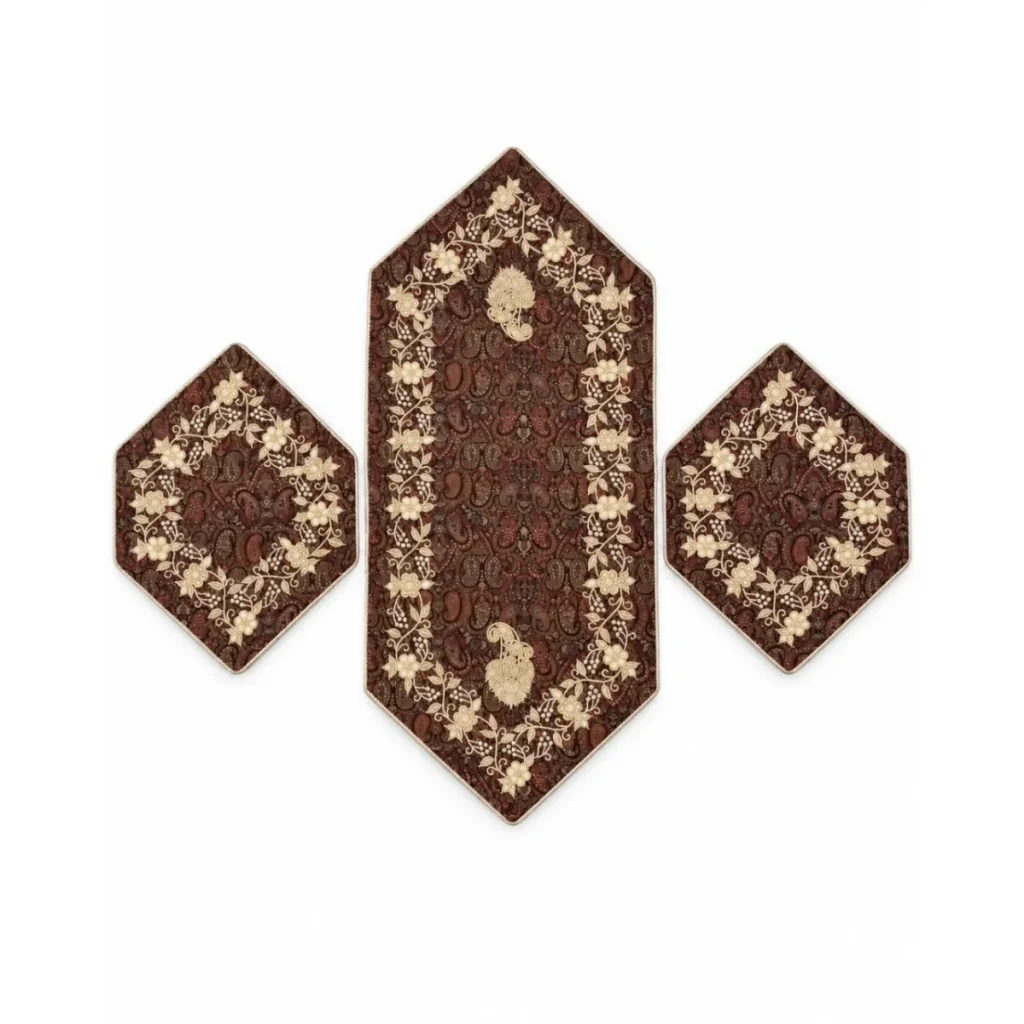 Termeh Table Runner Set, Hand-Embroidered Boteh Jegheh Design