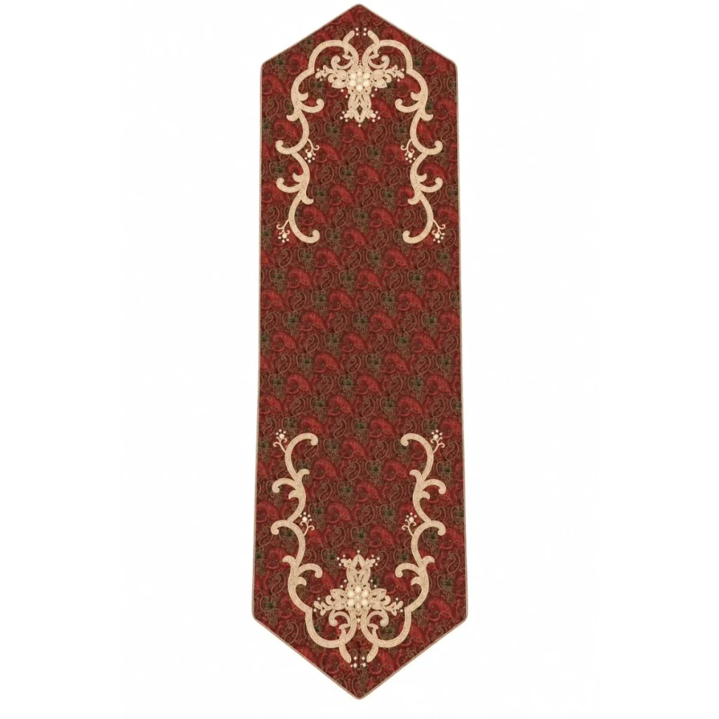 Termeh Table Runner with Hand-Embroidered Sarma Paisley Design